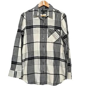 Banana Republic Black and White Plaid Flannel  Button-Up Shirt Womens Medium